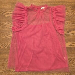 FLYING TOMATO Med Hot Pink COSMIC GIRL TULLE 1-Button RUFFLE SLEEVE Blouse/Top